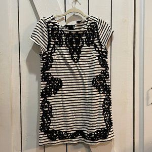 Postmark anthro black white striped embroidered tunic medium